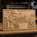 Fichier CNC & impression 3D apiculteur avec ruche, abeilles et fleurs, haute qualité relief STL