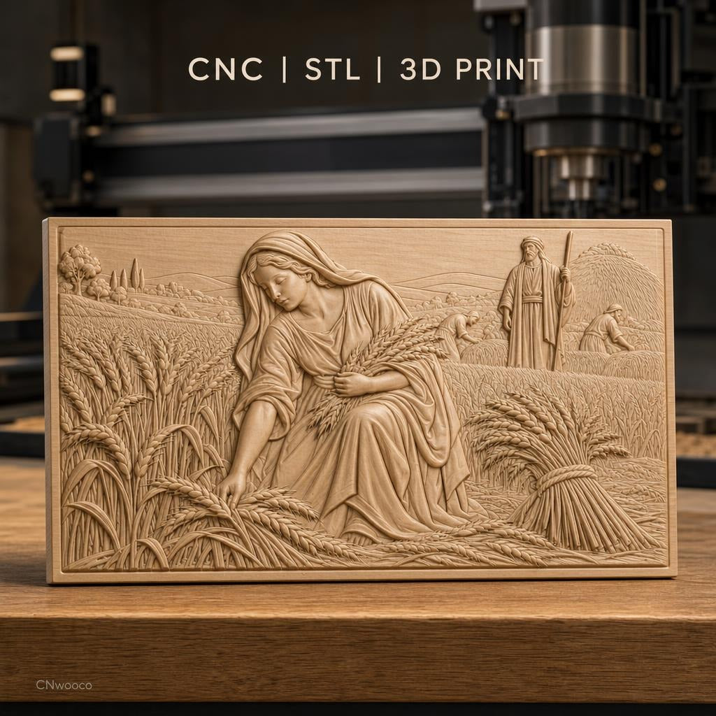 Fichier CNC & impression 3D Moisson ancienne, femme et paysans récoltant le blé, haute qualité relief STL