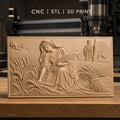 Fichier CNC & impression 3D Moisson ancienne, femme et paysans récoltant le blé, haute qualité relief STL