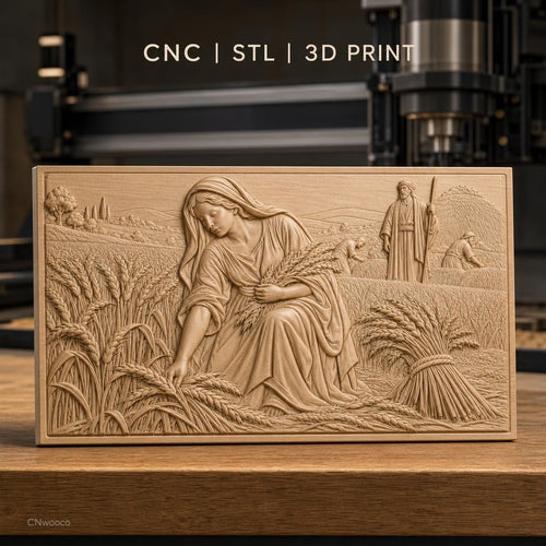 Fichier CNC & impression 3D Moisson ancienne, femme et paysans récoltant le blé, haute qualité relief STL