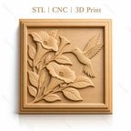 Fichier CNC & impression 3D colibri et fleurs, relief nature et botanique, haute qualité relief STL