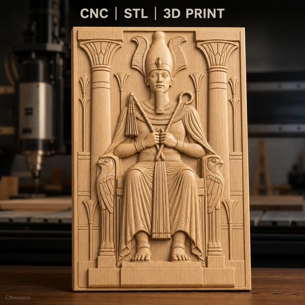 Fichier CNC & impression 3D pharaon assis, colonnes, décor égyptien, haute qualité relief STL