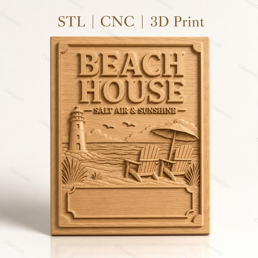 Fichier CNC & impression 3D plage, phare, chaises Adirondack, parasol, haute qualité relief STL