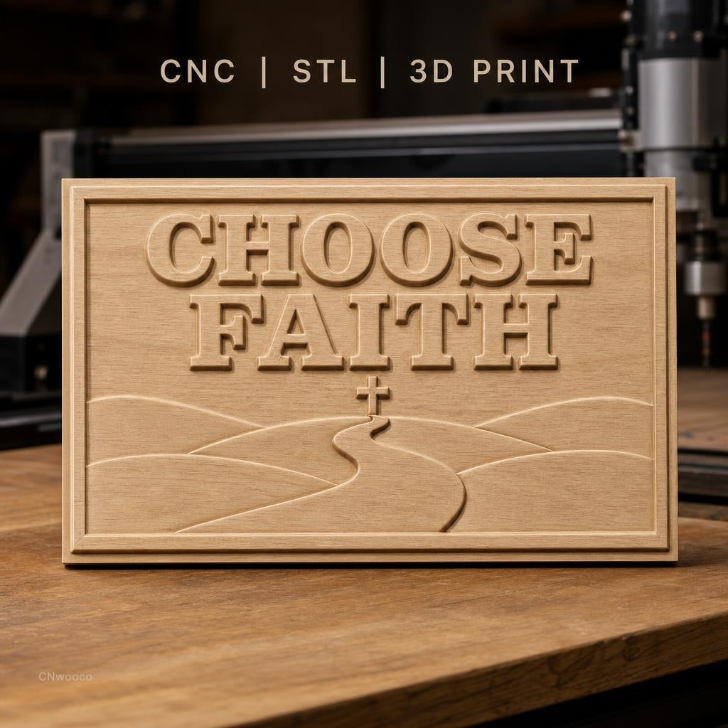 Fichier CNC & impression 3D message religieux, route vers croix, texte choix de la foi, haute qualité relief STL