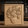 Fichier CNC & impression 3D bouquet de tournesols en vase, fleurs haut relief décoratif, haute qualité relief STL
