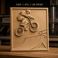 Fichier CNC & impression 3D BMX freestyle, cavalier avec casque, rampe de skate, haute qualité relief STL