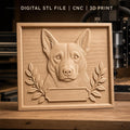 Fichier CNC & impression 3D chien avec feuilles et cadre décoratif, haute qualité relief STL