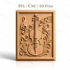 Fichier CNC & impression 3D musique violon notes ornement, haute qualité relief STL