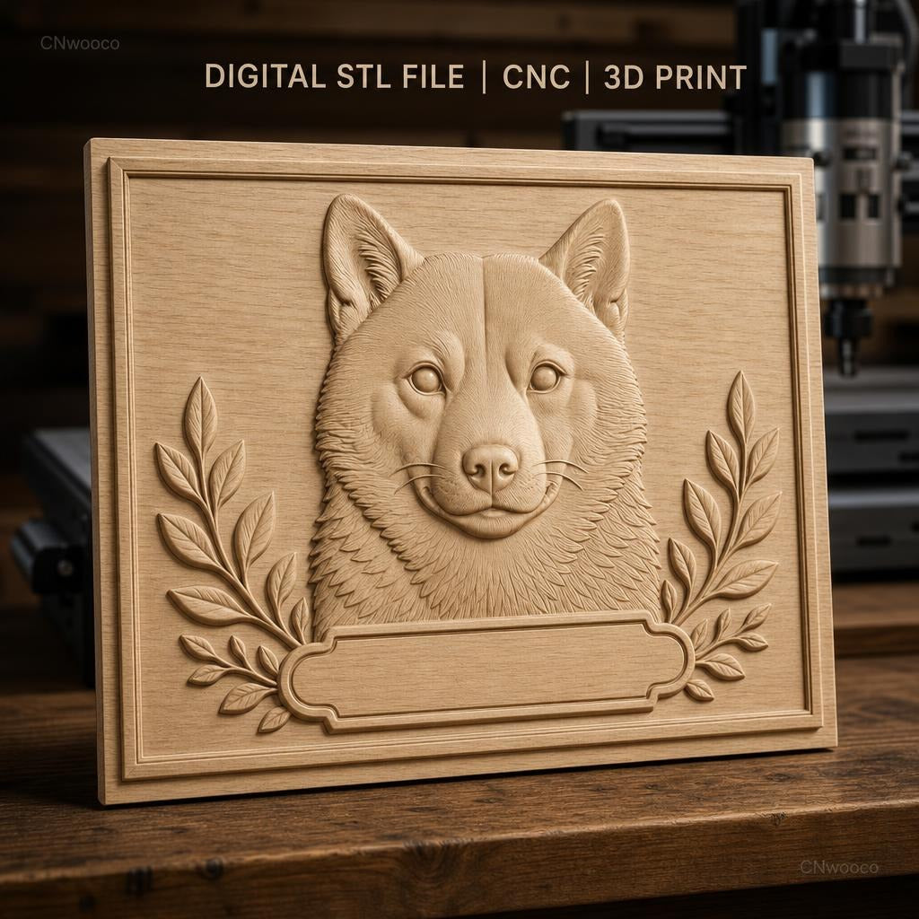 Fichier CNC & impression 3D visage de loup, feuillages décoratifs, haute qualité relief STL