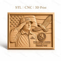Fichier CNC & impression 3D hommage vétéran américain, drapeau USA, aigle et médaillon militaire, haute qualité relief STL