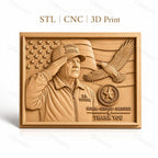 Fichier CNC & impression 3D hommage vétéran américain, drapeau USA, aigle et médaillon militaire, haute qualité relief STL