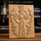 Fichier CNC & impression 3D Croix celte ornée de fleurs, relief sculpté haute qualité relief STL