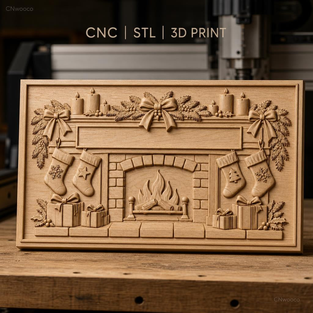 Fichier CNC & impression 3D cheminée de Noël, bas de Noël, cadeaux, bougies, haute qualité relief STL