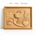 Fichier CNC & impression 3D chien Golden Retriever, patte, cœur et soleil, haute qualité relief STL