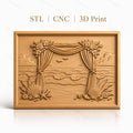Fichier CNC & impression 3D scène plage, rideaux, coquillages, vague haute qualité relief STL