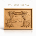 Fichier CNC & impression 3D scène plage, rideaux, coquillages, vague haute qualité relief STL
