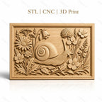 Fichier CNC & impression 3D escargot et fleurs, relief floral détaillé haute qualité relief STL