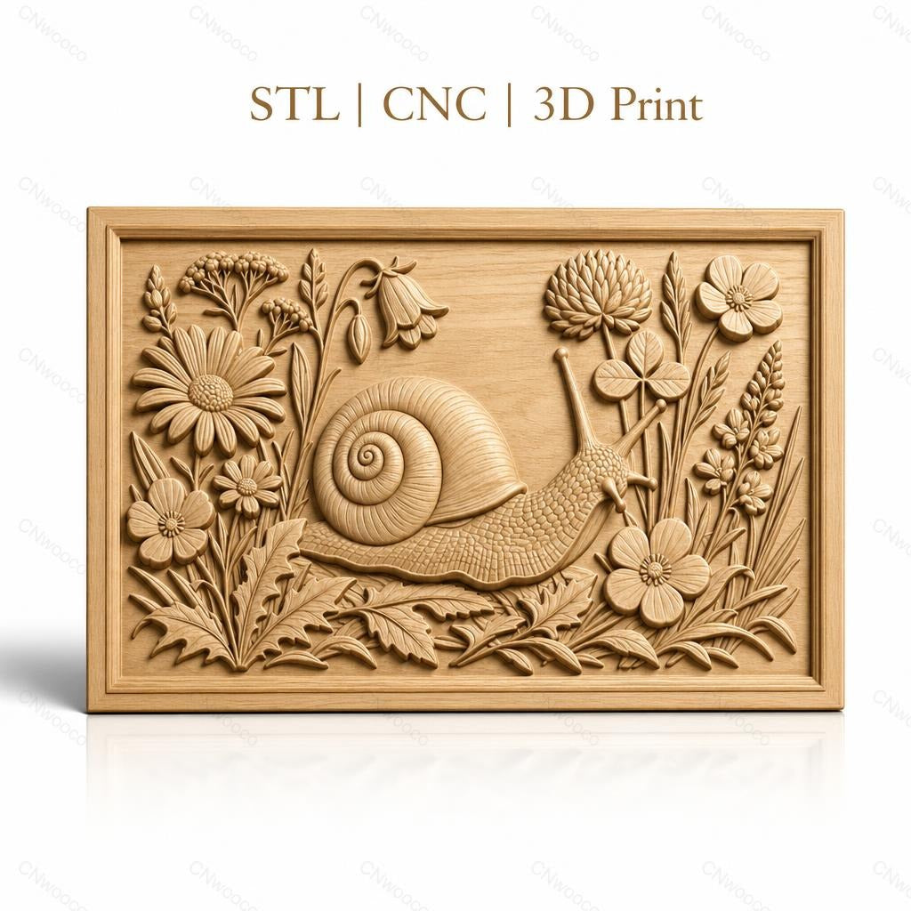 Fichier CNC & impression 3D escargot et fleurs, relief floral détaillé haute qualité relief STL