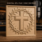 Fichier CNC & impression 3D Croix chrétienne, couronne d'épines, haute qualité relief STL