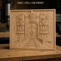 Fichier CNC & impression 3D porte naine gardée par statues, relief de montagne et rails, haute qualité relief STL