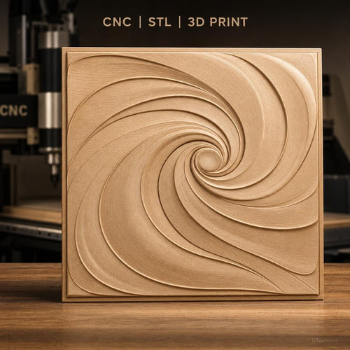Fichier CNC & impression 3D motif tourbillon abstrait, formes ondulées circulaires, haute qualité relief STL