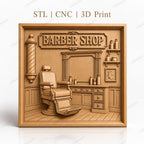 Fichier CNC & impression 3D salon de coiffure, fauteuil barbier, miroir, enseigne Barber Shop haute qualité relief STL