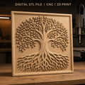 Fichier CNC & impression 3D arbre de vie avec feuilles et racines entrelacées haute qualité relief STL