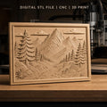 Fichier CNC & impression 3D paysage montagneux, sapins, ruisseau et rochers, haute qualité relief STL