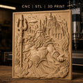 Fichier CNC & impression 3D Poseidon dieu de la mer, trident, dauphins, château sous-marin, haute qualité relief STL