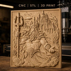 Fichier CNC & impression 3D Poseidon dieu de la mer, trident, dauphins, château sous-marin, haute qualité relief STL
