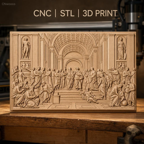 Fichier CNC & impression 3D école d athènes, figures philosophiques et architecture classique, haute qualité relief STL