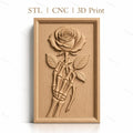 Fichier CNC & impression 3D squelette tenant une rose, haute qualité relief STL