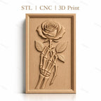 Fichier CNC & impression 3D squelette tenant une rose, haute qualité relief STL
