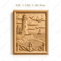 Fichier CNC & impression 3D scène marine, phare, bateau à voile, ancre, relief côtier haute qualité relief STL