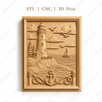 Fichier CNC & impression 3D scène marine, phare, bateau à voile, ancre, relief côtier haute qualité relief STL