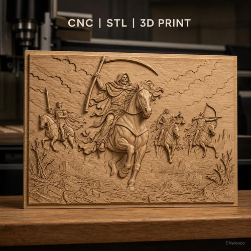 Fichier CNC & impression 3D cavalier de l'apocalypse, chevaliers soldats armés, haute qualité relief STL