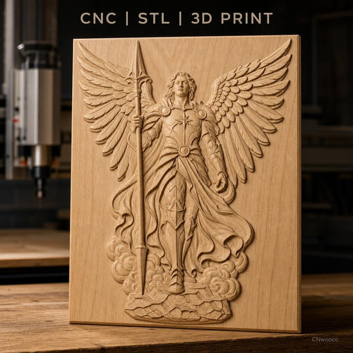 Fichier CNC & impression 3D ange guerrier avec lance et ailes, haute qualité relief STL