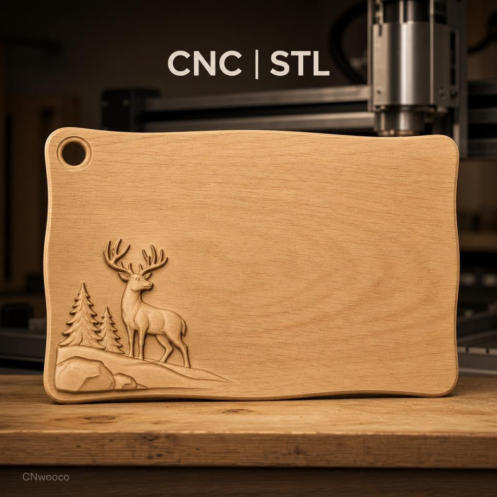 Fichier CNC tableau cerf forêt, bas-relief pour sculpture sur bois, STL