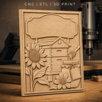 Fichier CNC & impression 3D ruche, tournesols et pot de miel, haute qualité relief STL