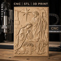 Fichier CNC & impression 3D scène de la nativité, Marie Joseph et bébé Jésus avec étoile, haute qualité relief STL