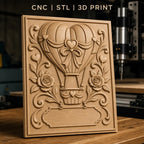 Fichier CNC & impression 3D montgolfière coeur, roses et ornements décoratifs, haute qualité relief STL