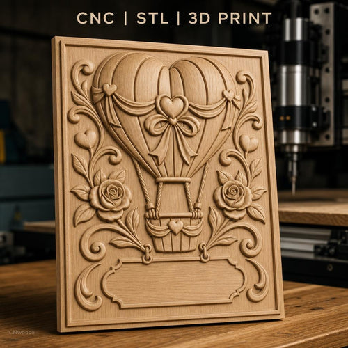 Fichier CNC & impression 3D montgolfière coeur, roses et ornements décoratifs, haute qualité relief STL