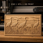 Fichier CNC & impression 3D hérons au coucher de soleil, paysage marécage relief, haute qualité relief STL