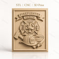 Fichier CNC & impression 3D pompiers, casque, hache, tuyau d'incendie, écusson hommage, haute qualité relief STL