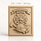 Fichier CNC & impression 3D pompiers, casque, hache, tuyau d'incendie, écusson hommage, haute qualité relief STL