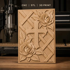 Fichier CNC & impression 3D Croix et roses avec motif treillis, haute qualité relief STL