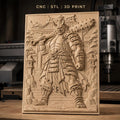 Fichier CNC & impression 3D Oni japonais guerrier, relief détaillé avec bâtiment traditionnel, haute qualité relief STL