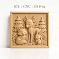 Fichier CNC & impression 3D animaux de la forêt, renard, cerf, lapin, arbres, haute qualité relief STL