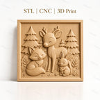 Fichier CNC & impression 3D animaux de la forêt, renard, cerf, lapin, arbres, haute qualité relief STL