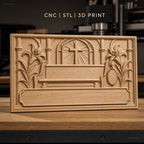 Fichier CNC & impression 3D relief religieux, croix, lys, cadre vide, haute qualité relief STL